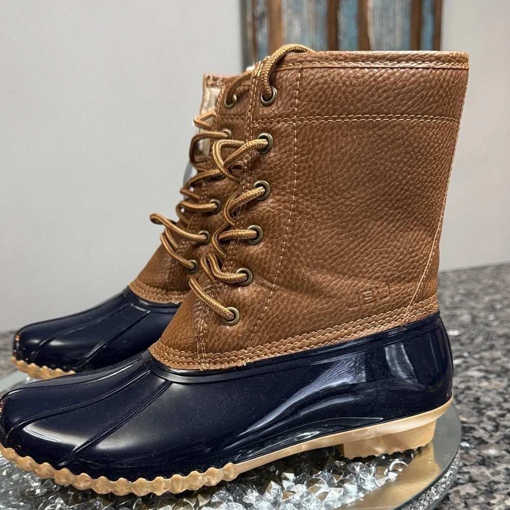 JBU Women's Brown and Navy rain duck Boots NWT 6.5 / 7